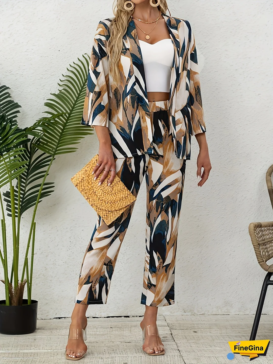 [ Cloud Orientation ] Women's Elegant Leaf Print Two Piece Set