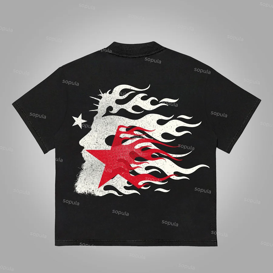 Jesus Flame Silhouette Network Vintage Graphic Cotton T-Shirt