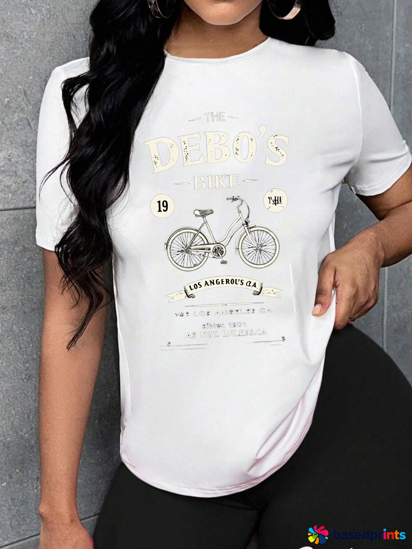 White Casual T-Shirt with Bicycle Graphic
