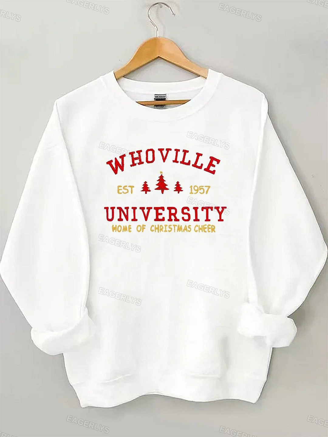 Eagerlys Christmas Whoville University Embroidered Sweatshirt Eagerlys