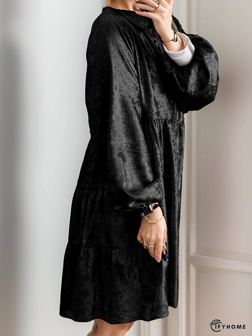 Metallic Sheen Puff Sleeve Mini Shirt Dress | IFYHOME