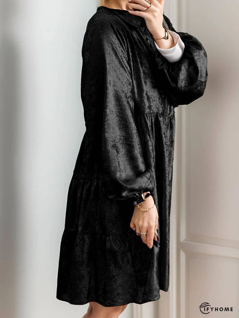 Metallic Sheen Puff Sleeve Mini Shirt Dress | IFYHOME