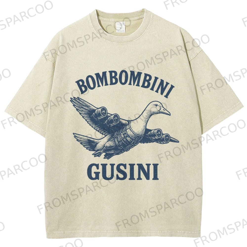 Funny Brainrot Meme Print Washed T-Shirt