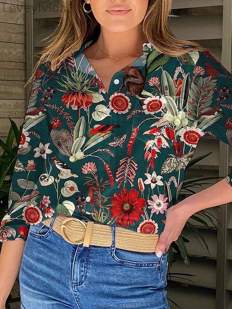 Tropical Forest Inspired Repeat Pattern Printed Women's Casual Shirt