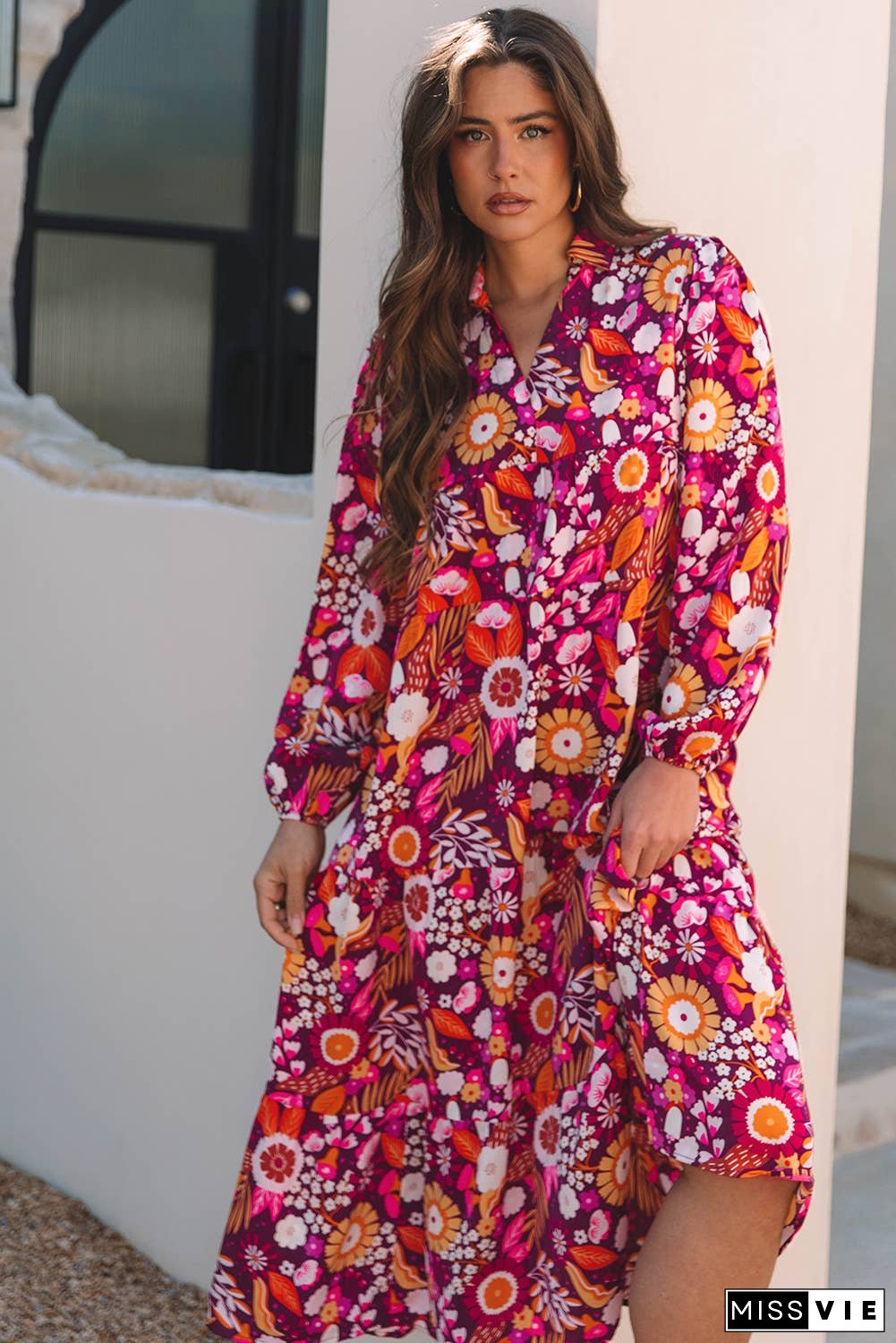 Floral Collared Tiered Maxi Dress