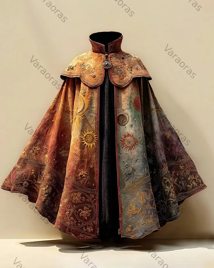Men's Fashion Star and Moon Print Gradient Color Linen  Cape 9437