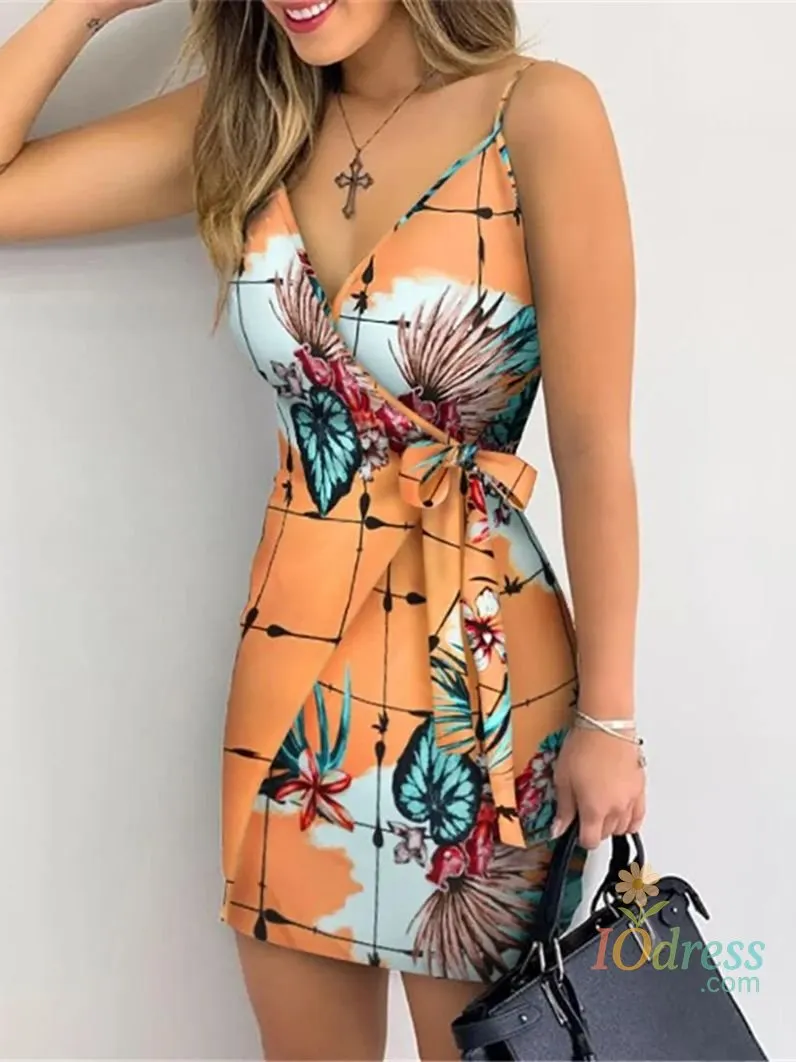 IO Dress Women's Sexy V-Neck Spaghetti Strap Bodycon Dress, Slim Fit Party Dress with Waist Belt, Summer Cocktail Dress IO Dress Store
