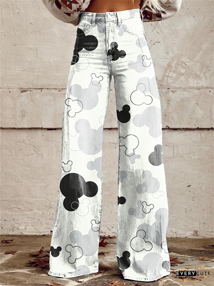 Women's New 3D Printed Flare Pants Imitation Denim Pants Jeans
