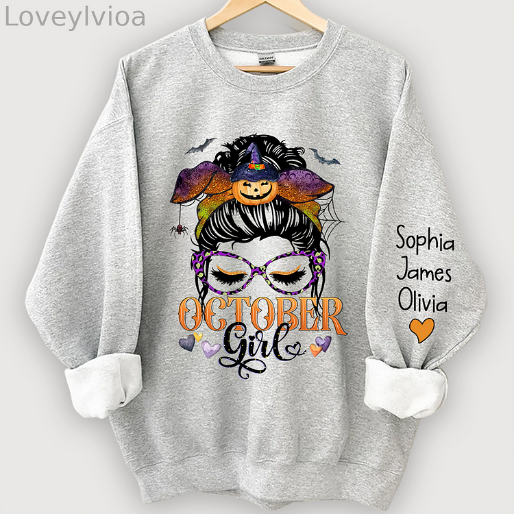 Personalized October Girl ,Halloween Gift For Women Girl And kids Sweatshirt,Sleeve Custom Thanksgiving Day
