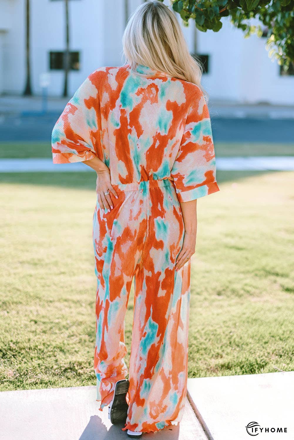 Tie-Dye Collared Wide Leg Jumpsuit | IFYHOME