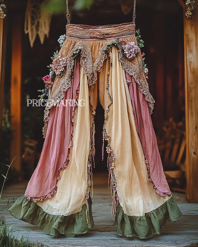 Summer Vacation Ruffle Lace Contrast Pants 603d