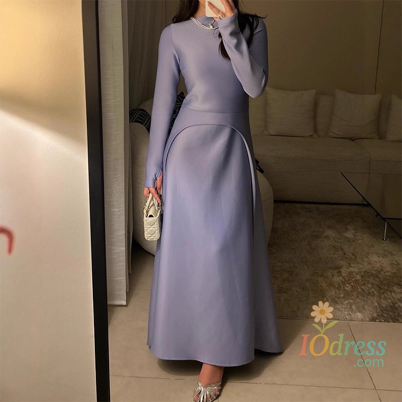 IO Dress Fashion O-neck Hight Waist Long Dress Women's Casual Long Sleeve Silk Slim Fit Gowns Dress Elegant Splicing Pleated Party Dress