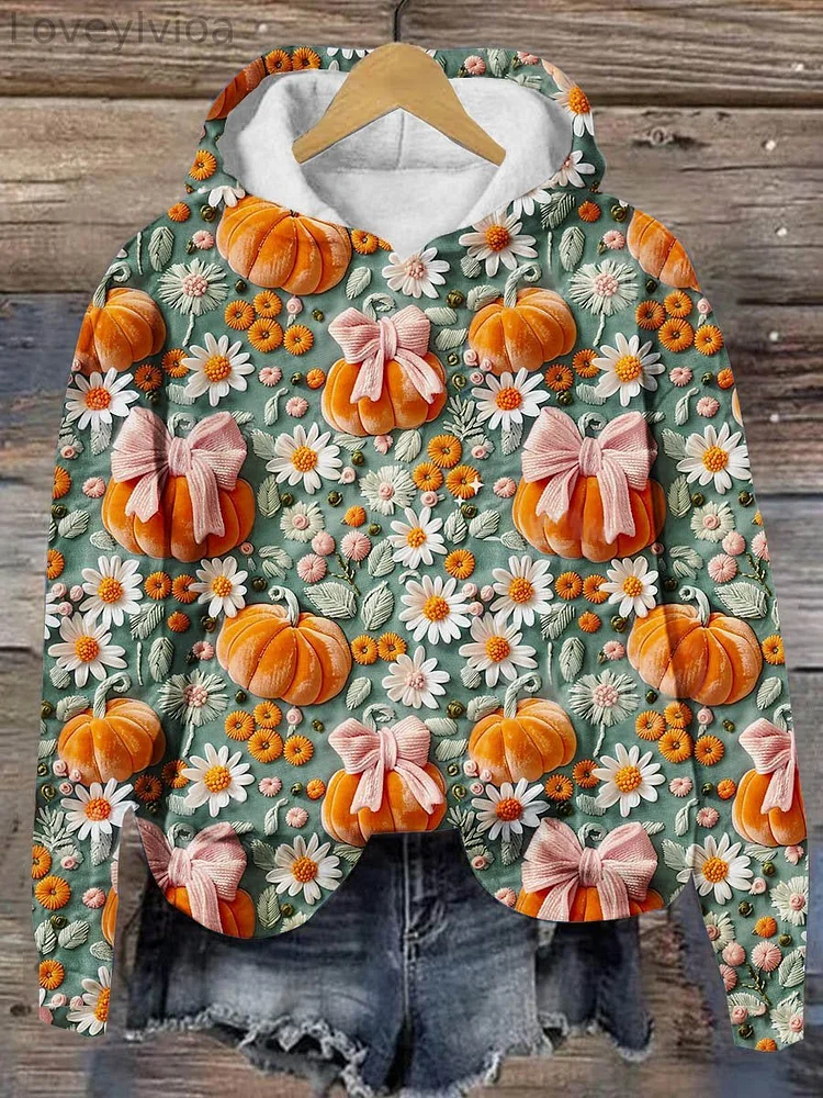 Pumpkin Flowers Autumn Season Halloween Art Print Casual Hoodie Sweatshirt