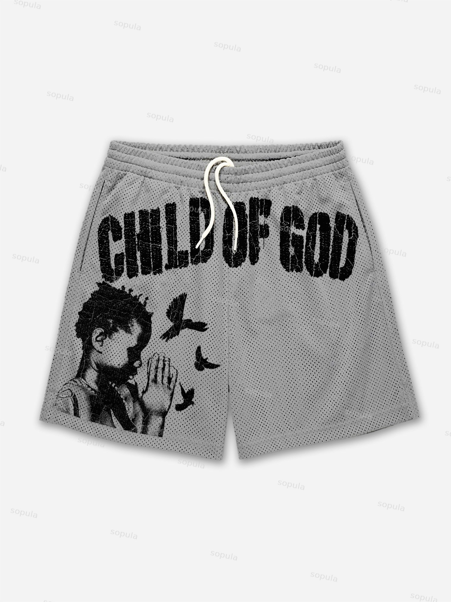 Child Of God Praying For Peace Print Mesh Shorts