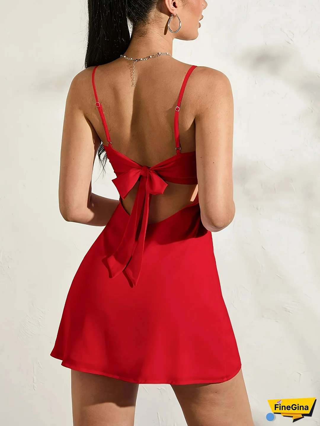 Women's Sexy Summer Spaghetti Strap A-Line Dress - Backless With Front & Back Bow Tie Detail, Vibrant Red, Machine Washable, Spaghetti Suspender Dress, Party Attire, No Stretch Fabric, Evening Wear, Lightweight Material, Women