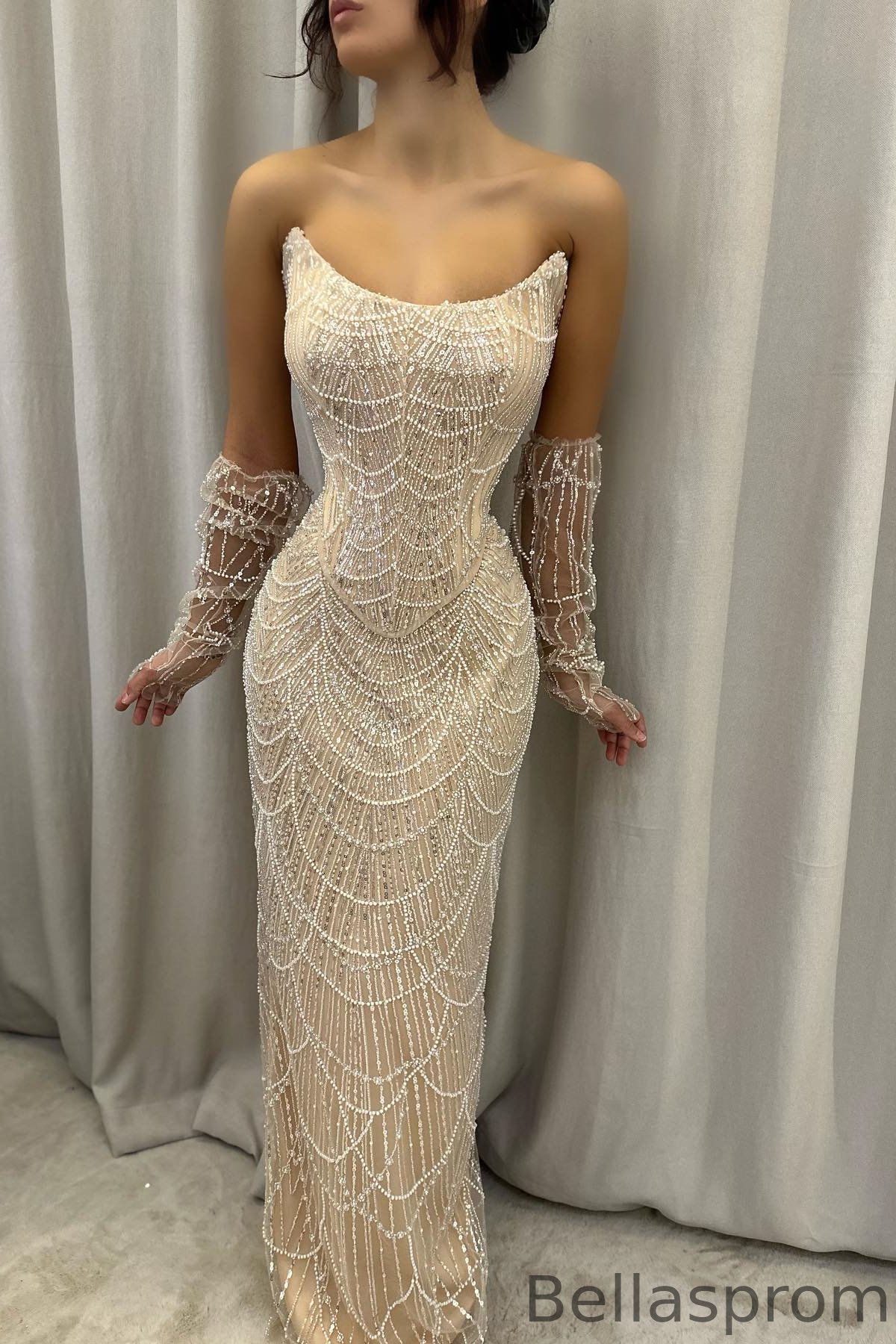 Bellasprom Strapless Sequins Pearls Evening Gown Mermaid Long On Sale Bellasprom