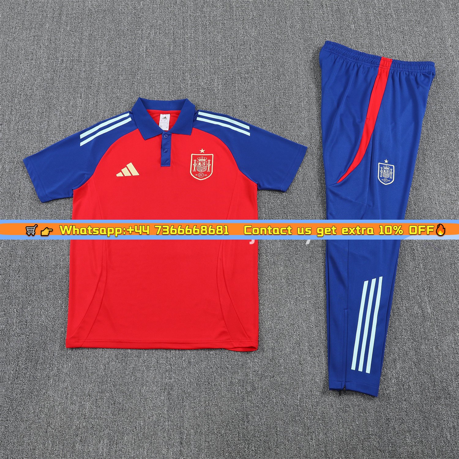 Spain 25-26 POLO Short-Sleeve Training Set - Red Top and Blue Pants