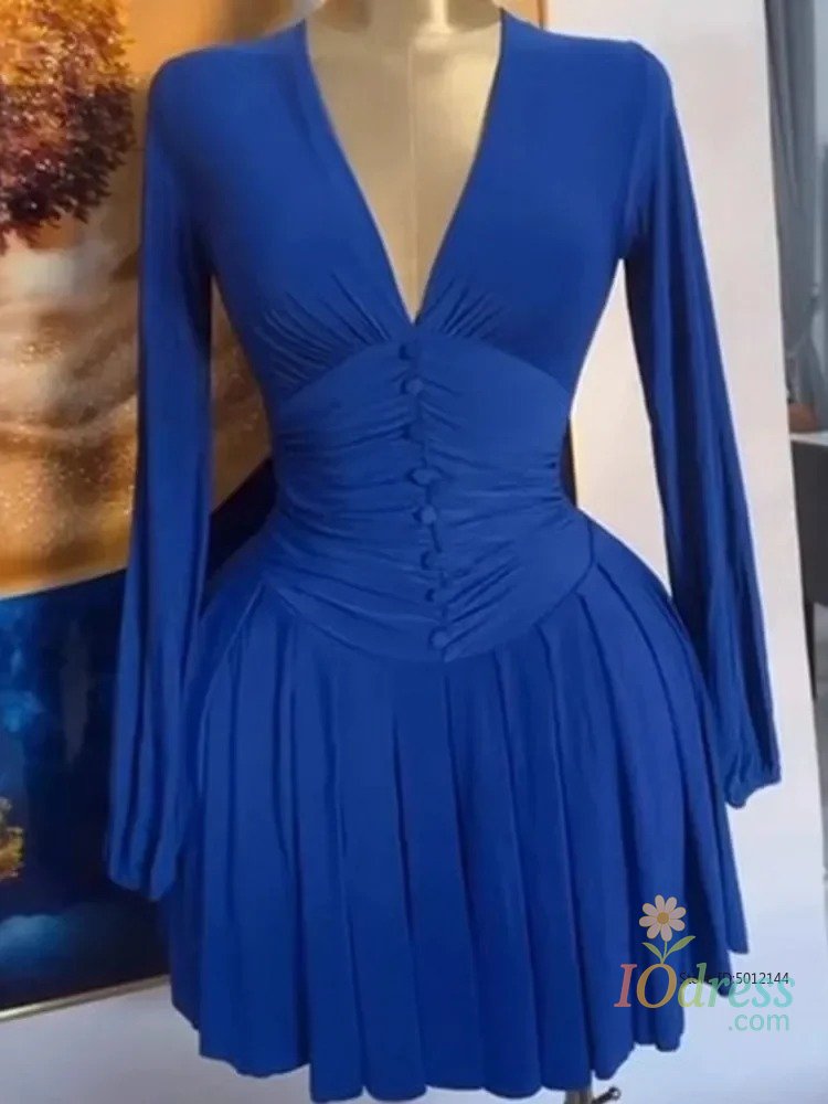 IO Dress Women's Party Mini Dress 2025 Spring/summer Latest Casual Sexy Plunge Ruched Lantern Sleeve Button Daily A Line Short Skirt IO Dress Store