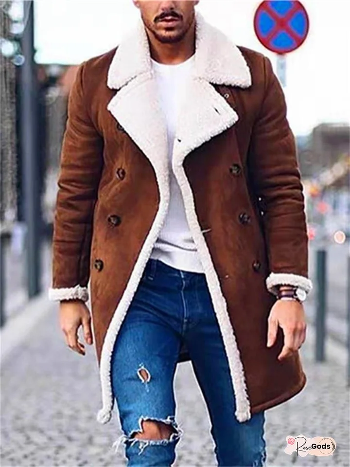 New Winter Shaker Composite Faux Suede Men's Lapel Warm Thickened Solid Color Jacket Jacket Commuting Leisure Men