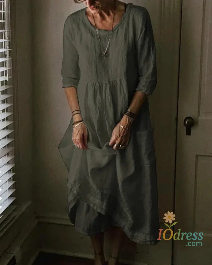 IO Dress 2025 Spring Cotton Linen Oversize Women Dress Black O-neck Loose Dresses Female New Elegant Trendy Casual Beach Ladies Clothes