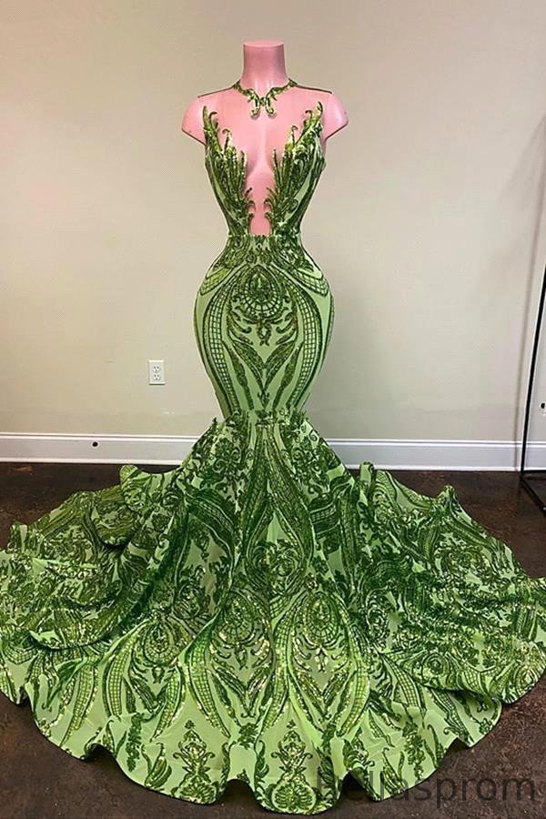 Bellasprom Sage Green Sleeveless Prom Dress mermaid Sequins Long Bellasprom
