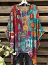 Women's Vintage Colorful Geometric Pattern Round Neck Top