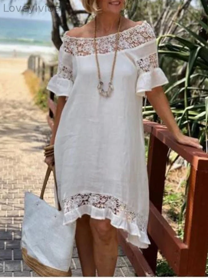 Women's Lace Patchwork Boat Neck Dress