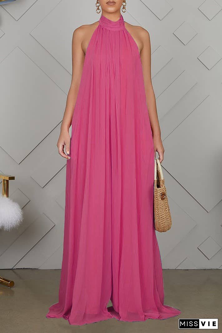 SS/24 chiffon halter backless pleated wide leg jumpsuit