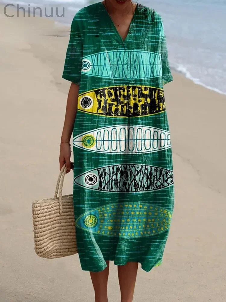 Women's  Fish  Art Print  Flowy Dress