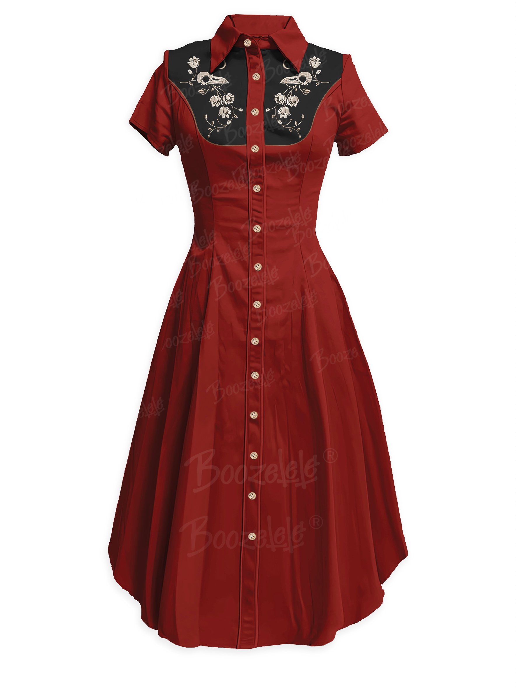 Skeleton Crow Head And Flower - 100% Cotton Maxi Dress