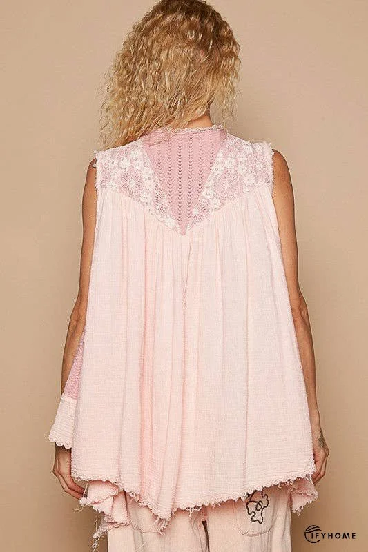 POL Embroidered Pearls Open Front Sleeveless Cardigan | IFYHOME