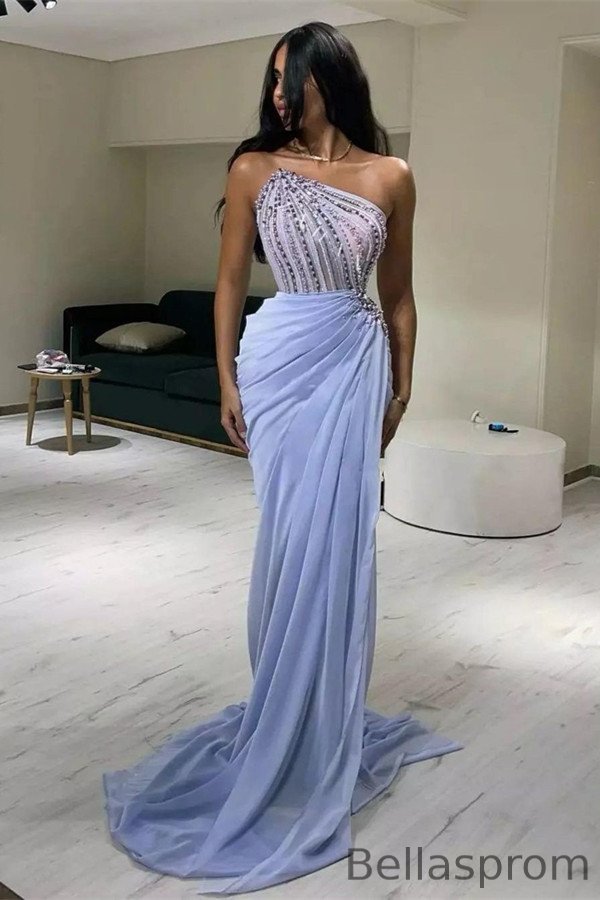 Bellasprom Strapless Sleeveless Mermaid Evening Gown Long With Beads Pearls Bellasprom