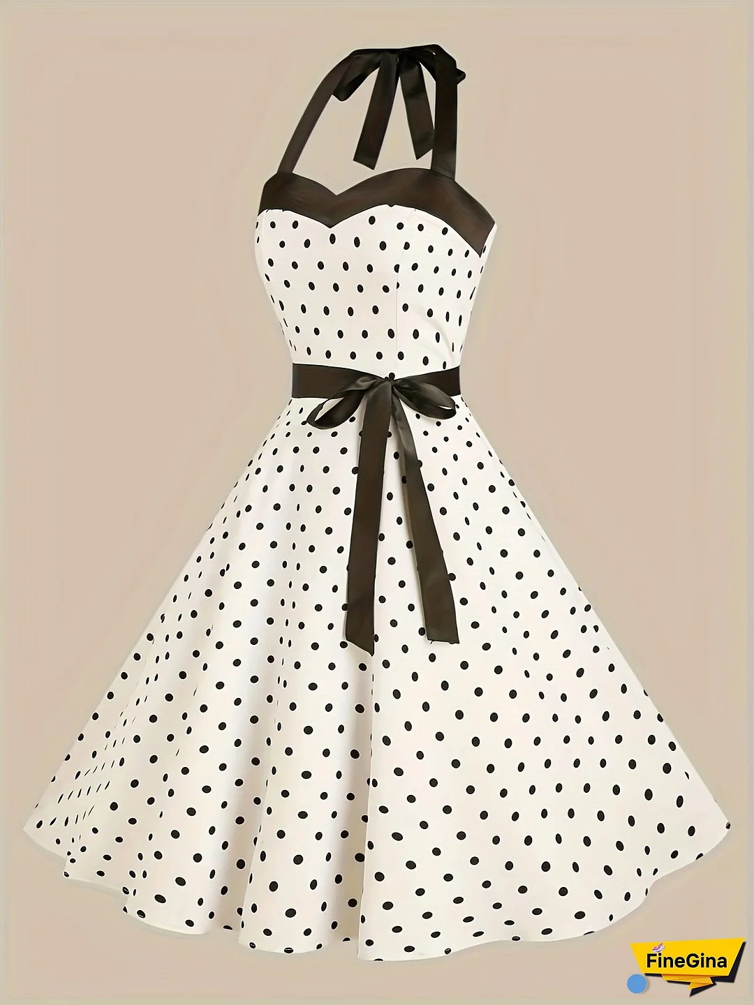 [Vintage A-Line Dress] Black And White Vintage A-Line Dress | V-Neck, Short Sleeve, Knee-Length, With Back Tie And Waist Bow, Perfect For Spring/Summer/Fall, Adult Women's Fashion