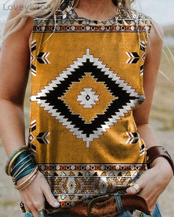 Yellow Vintage Pattern Check Tank Top