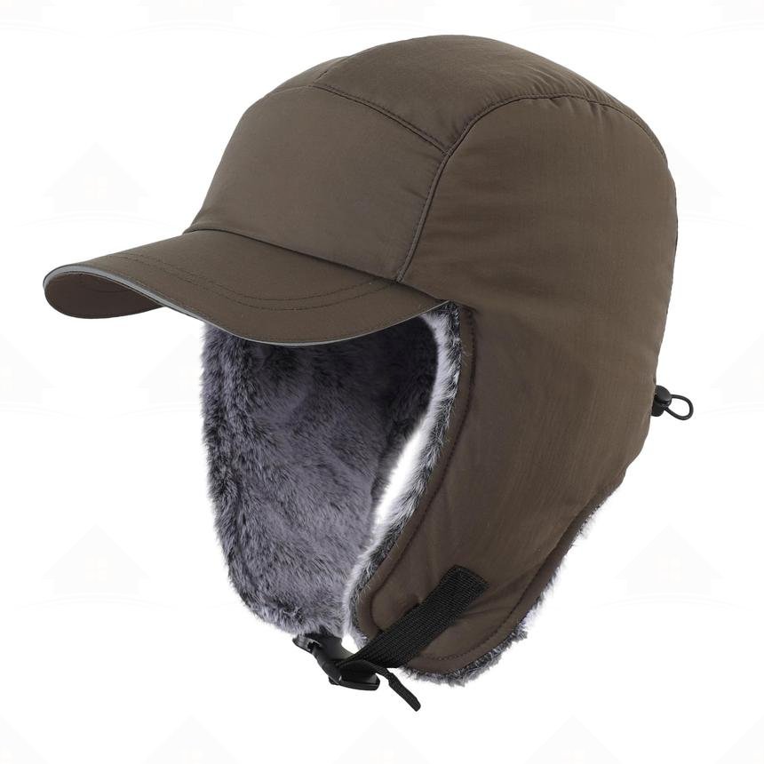 Home Prefer Faux Fur Trooper Trapper Hat for Men Warm Mens Winter Hat with Earflaps Ushanka Hunting Hat Reflective Brim