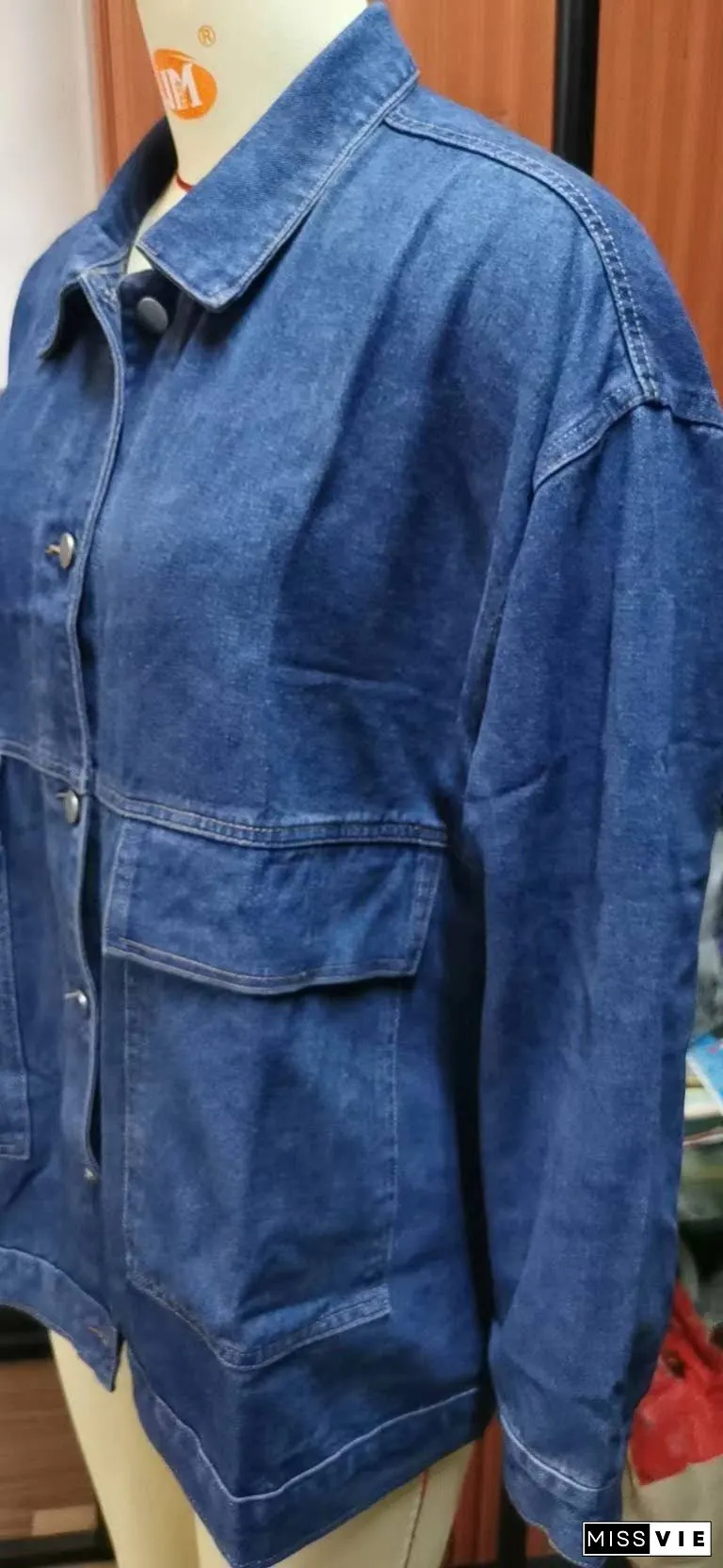 Plain Washed Denim Big Pockets Oversize Jacket MN22
