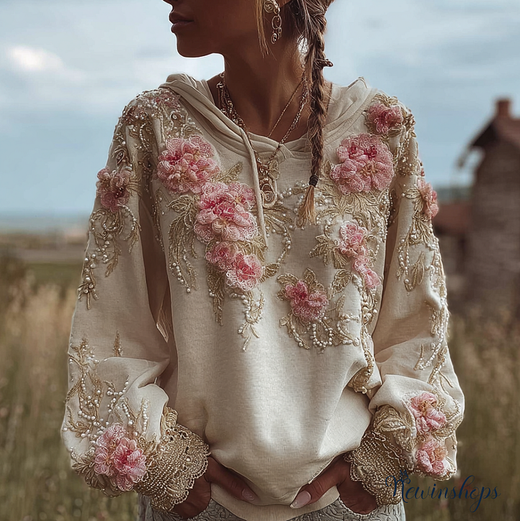 Bohemian Style 3d Floral Design Women's Hooded Sweatshirt