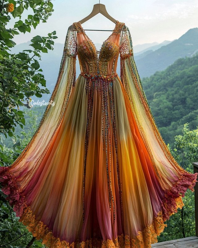 Summer Vacation Rainbow Contrast Color Dress ae3a