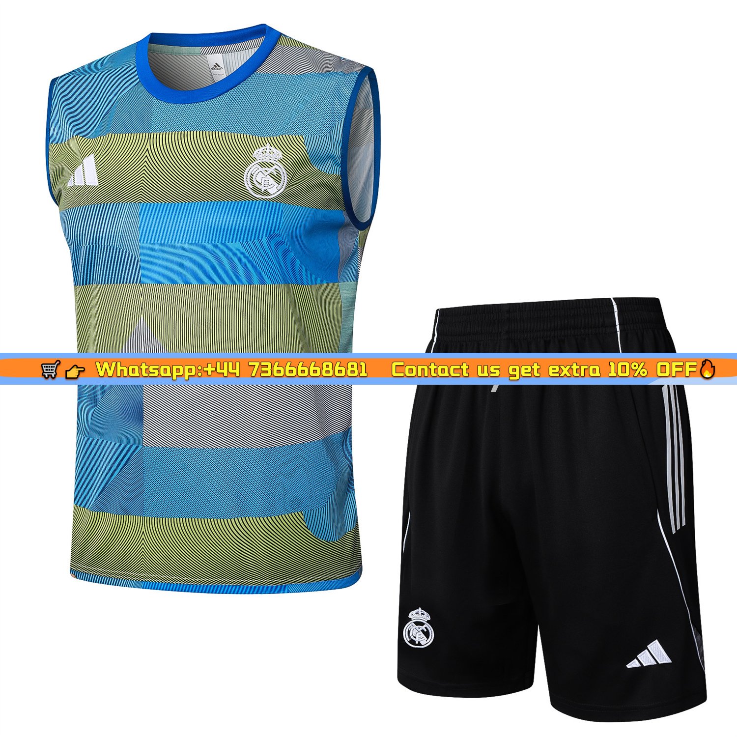 Real Madrid 25-26 Vest Training Set - Blue-Gray Camouflage Vest and Black Shorts