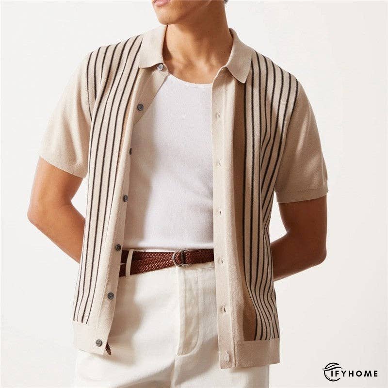 Striped Knit Short Sleeve Polo Shirt | IFYHOME