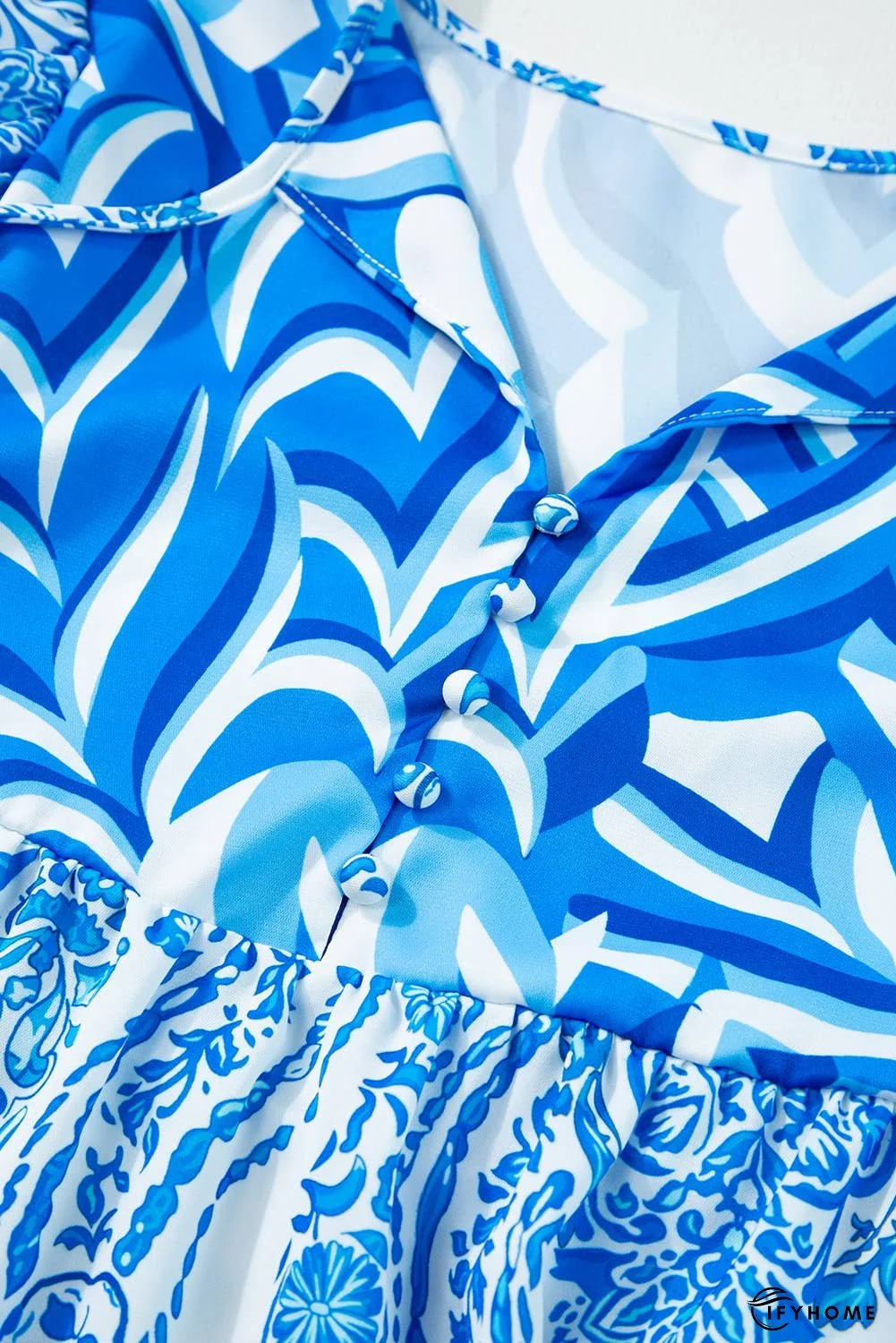 Bohemian Print Puff Sleeve Tied Flared Mini Dress | IFYHOME