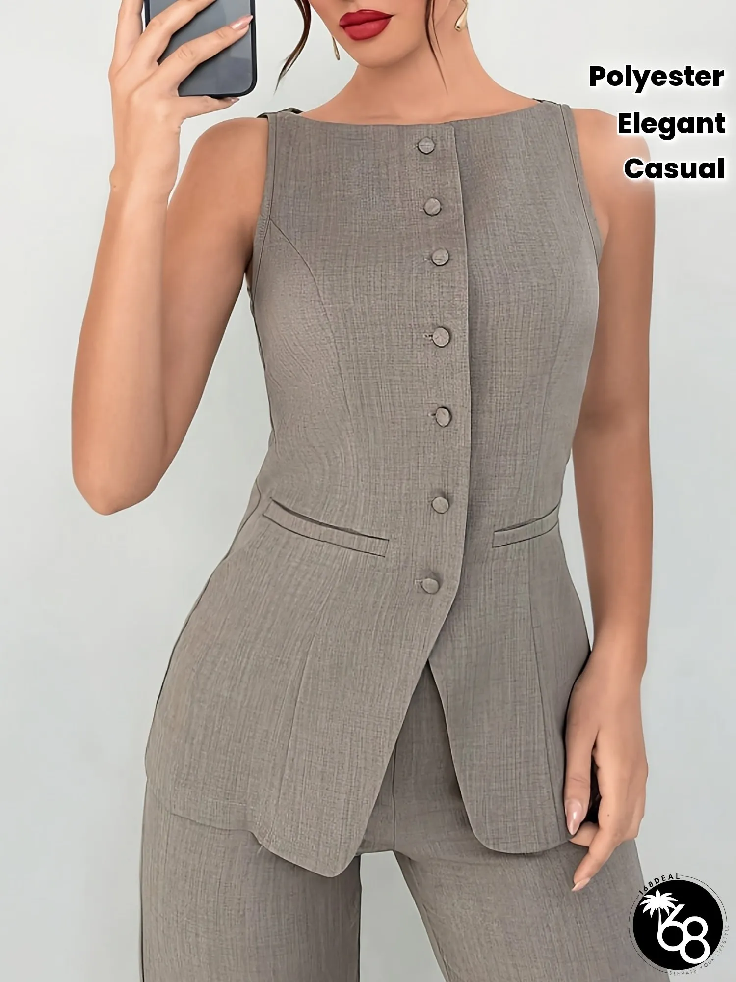 Womens Elegant Beige Single-Brackets Vest and Wide-Leg Pants Set Perfect for SpringSummer | 168DEAL