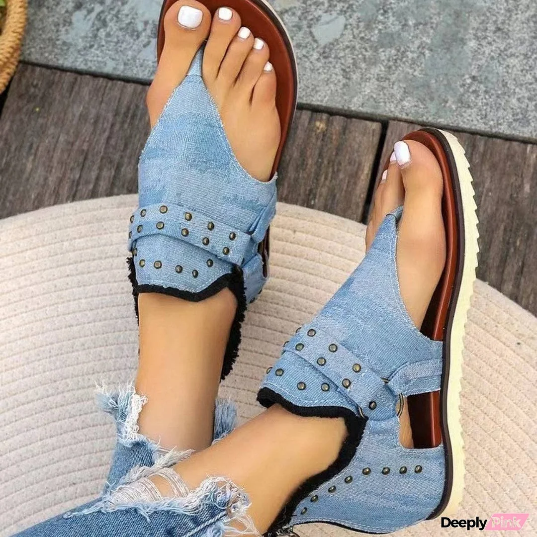 Studded Raw Hem Flat Sandals