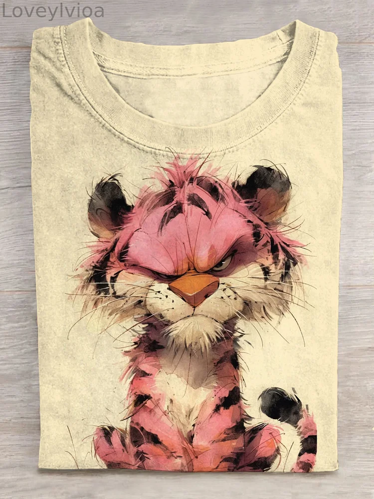 Funny Cute Tiger Art Casual Print T-shirt