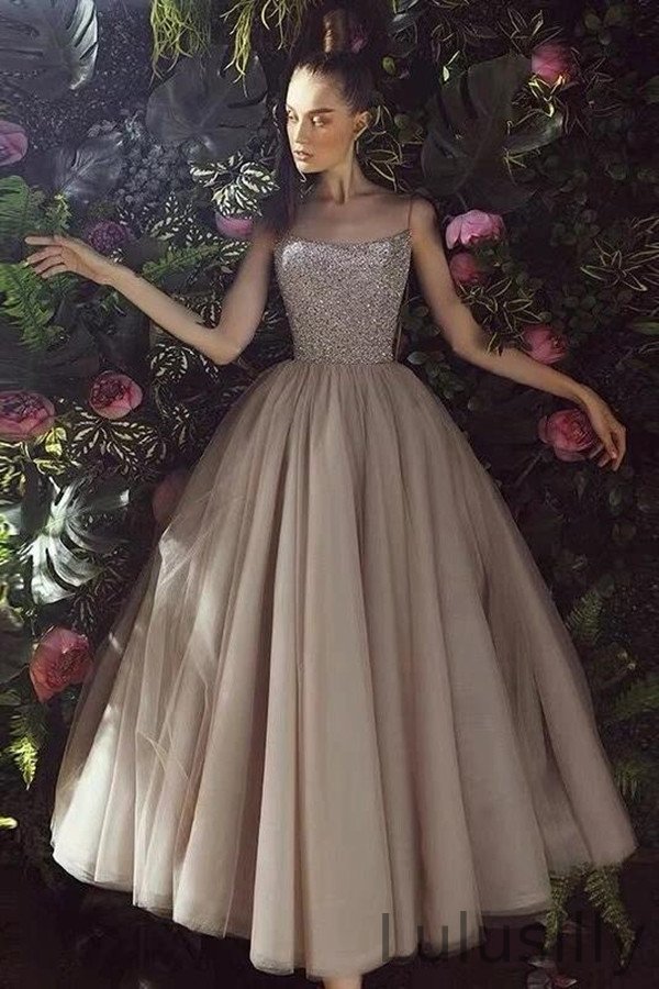 Spaghetti-Straps Sequins Long Tulle Evening Dress - lulusllly