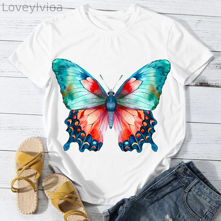 Splendid Butterfly  Women Round Neck T-shirt BSTCA0027