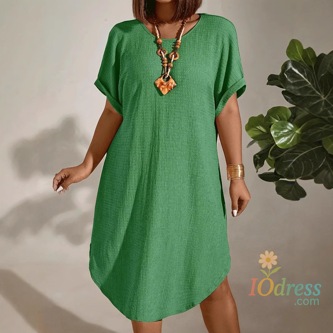 IO Dress European and American large-size women's clothing 2025 summer new short-sleeved solid color dress large-size IO Dress