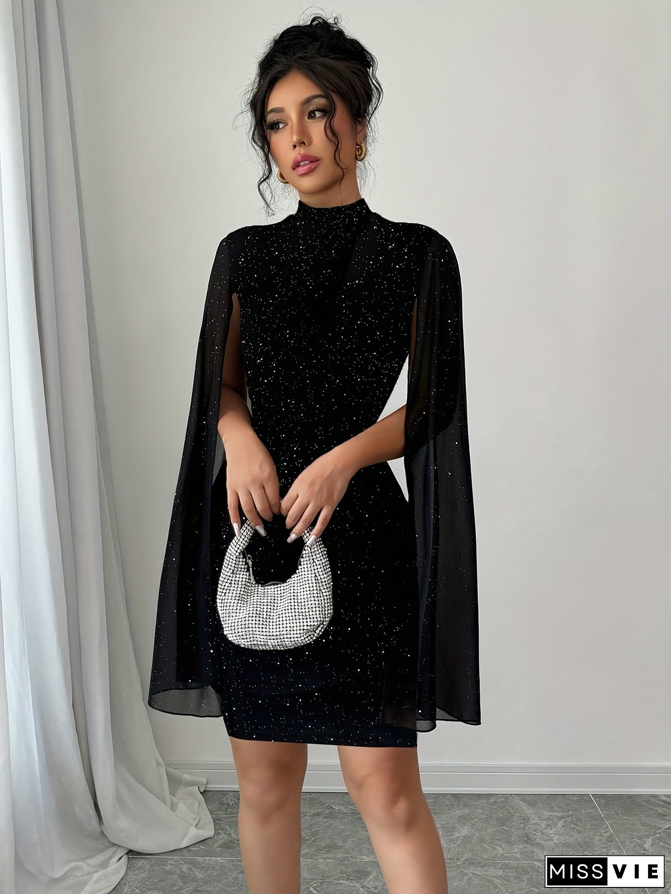 [Elegant Bodycon Dress] Polyester Elegant Bodycon Knit Dresses | Women's Crew Collar, All Season, 185g/M&sup2; Solid Color For Adult