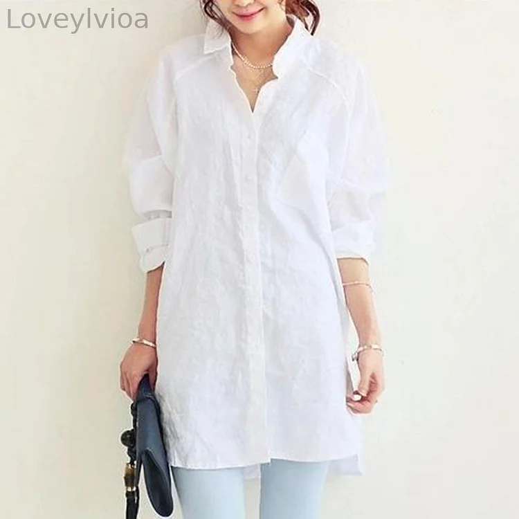Vintage Women's Cotton Linen Pocket Casual Shirt Skirt
