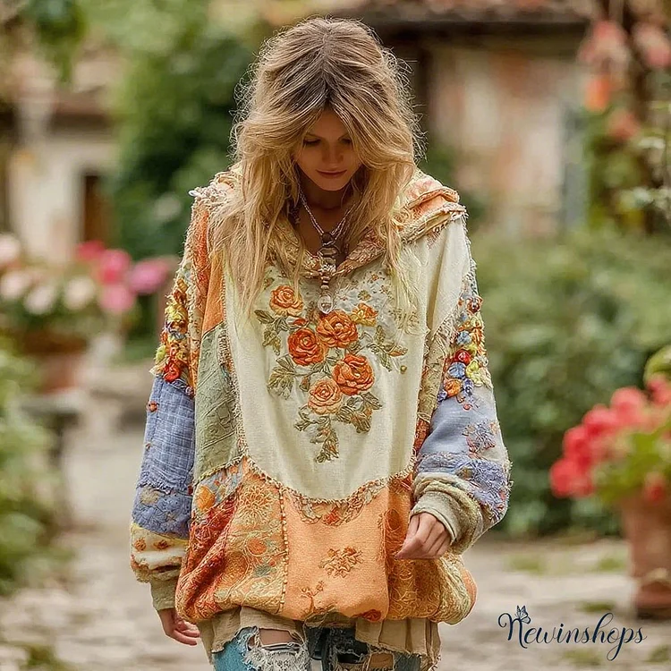 Women's Vintage Floral Pattern Hoodie